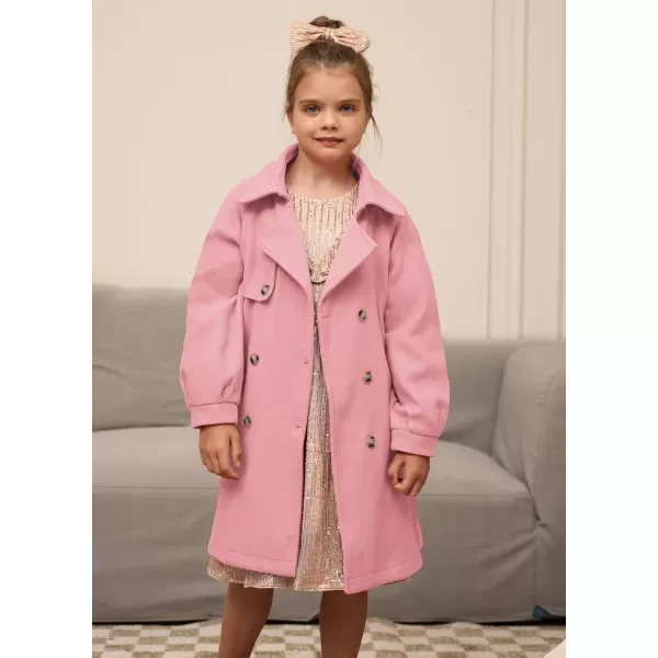 GRACE KARIN Girls Dress Coat Lapel Wool Blend Long Winter Jackets with Pockets Belt 614YPink