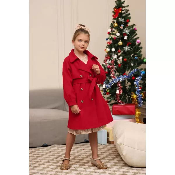 GRACE KARIN Girls Dress Coat Lapel Wool Blend Long Winter Jackets with Pockets Belt 614YRed