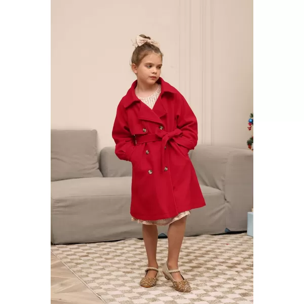 GRACE KARIN Girls Dress Coat Lapel Wool Blend Long Winter Jackets with Pockets Belt 614YRed