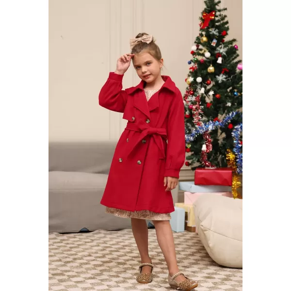 GRACE KARIN Girls Dress Coat Lapel Wool Blend Long Winter Jackets with Pockets Belt 614YRed