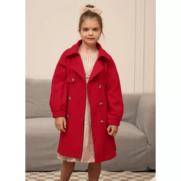 GRACE KARIN Girls Dress Coat Lapel Wool Blend Long Winter Jackets with Pockets Belt 614YRed