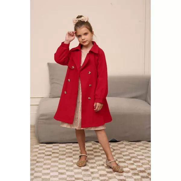 GRACE KARIN Girls Dress Coat Lapel Wool Blend Long Winter Jackets with Pockets Belt 614YRed