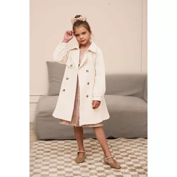 GRACE KARIN Girls Dress Coat Lapel Wool Blend Long Winter Jackets with Pockets Belt 614YWhite