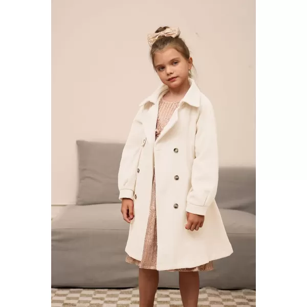 GRACE KARIN Girls Dress Coat Lapel Wool Blend Long Winter Jackets with Pockets Belt 614YWhite