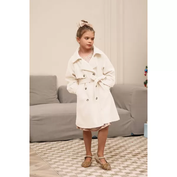 GRACE KARIN Girls Dress Coat Lapel Wool Blend Long Winter Jackets with Pockets Belt 614YWhite