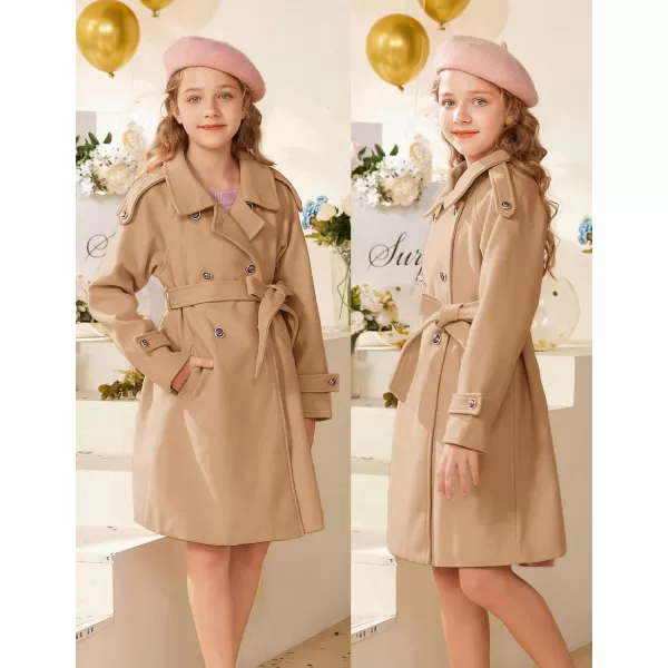 GRACE KARIN Girls Dress Coat Lapel Wool Blend Winter Kids Jackets Coat Size 512Khaki