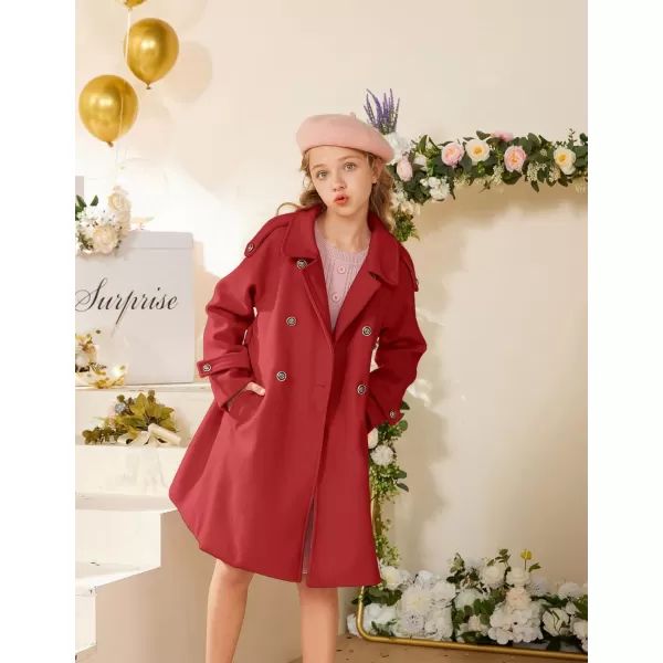 GRACE KARIN Girls Dress Coat Lapel Wool Blend Winter Kids Jackets Coat Size 512Red