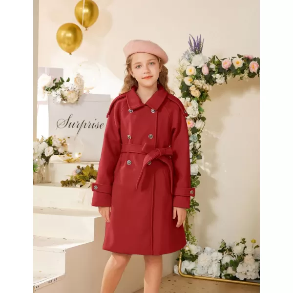 GRACE KARIN Girls Dress Coat Lapel Wool Blend Winter Kids Jackets Coat Size 512Red