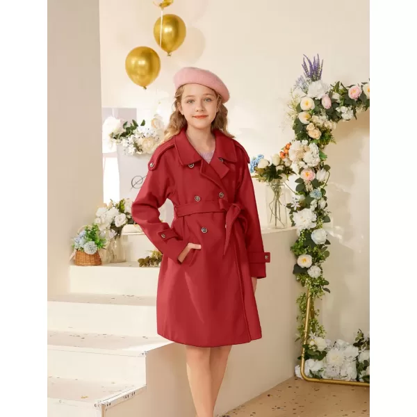 GRACE KARIN Girls Dress Coat Lapel Wool Blend Winter Kids Jackets Coat Size 512Red