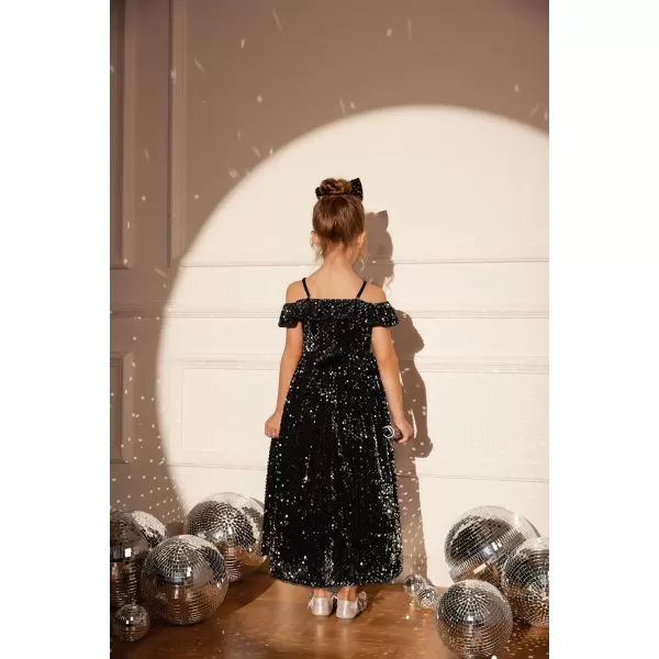 GRACE KARIN Girls Dress Off Shoulder Ruffle Sparkle Sequin Dress with BowKnot 612 YearsBlack