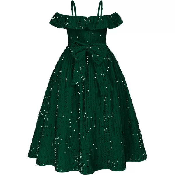 GRACE KARIN Girls Dress Off Shoulder Ruffle Sparkle Sequin Dress with BowKnot 612 YearsDark Green