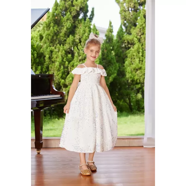 GRACE KARIN Girls Dress Off Shoulder Ruffle Sparkle Sequin Dress with BowKnot 612 YearsIvory