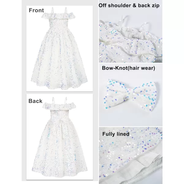 GRACE KARIN Girls Dress Off Shoulder Ruffle Sparkle Sequin Dress with BowKnot 612 YearsIvory