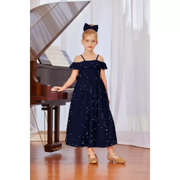 GRACE KARIN Girls Dress Off Shoulder Ruffle Sparkle Sequin Dress with BowKnot 612 YearsNavy