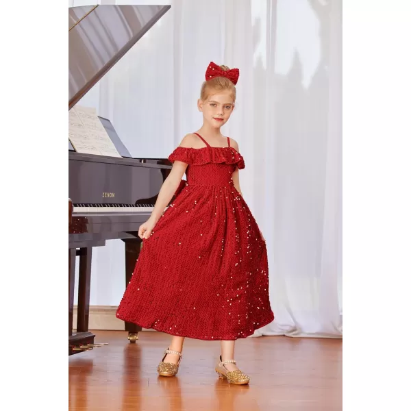 GRACE KARIN Girls Dress Off Shoulder Ruffle Sparkle Sequin Dress with BowKnot 612 YearsRed