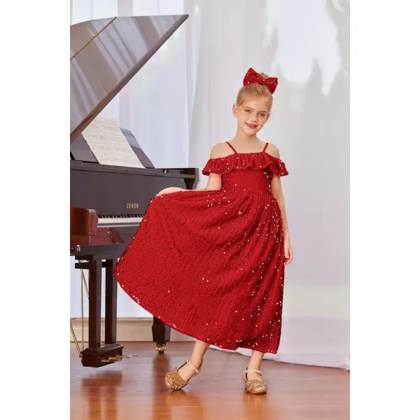 GRACE KARIN Girls Dress Off Shoulder Ruffle Sparkle Sequin Dress with BowKnot 612 YearsRed