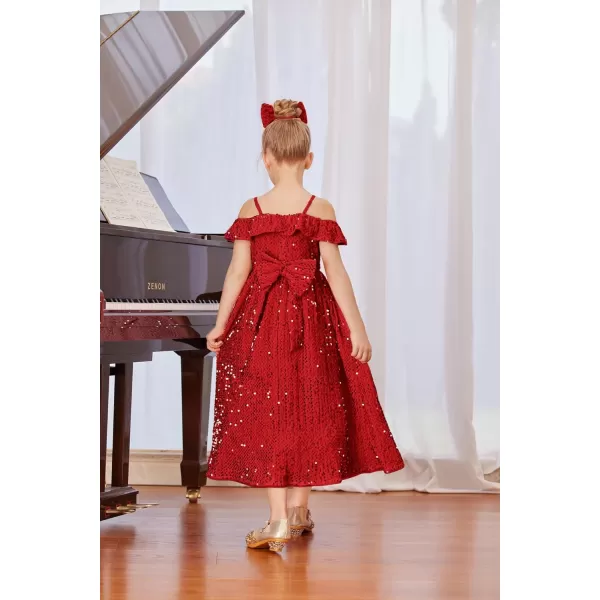 GRACE KARIN Girls Dress Off Shoulder Ruffle Sparkle Sequin Dress with BowKnot 612 YearsRed