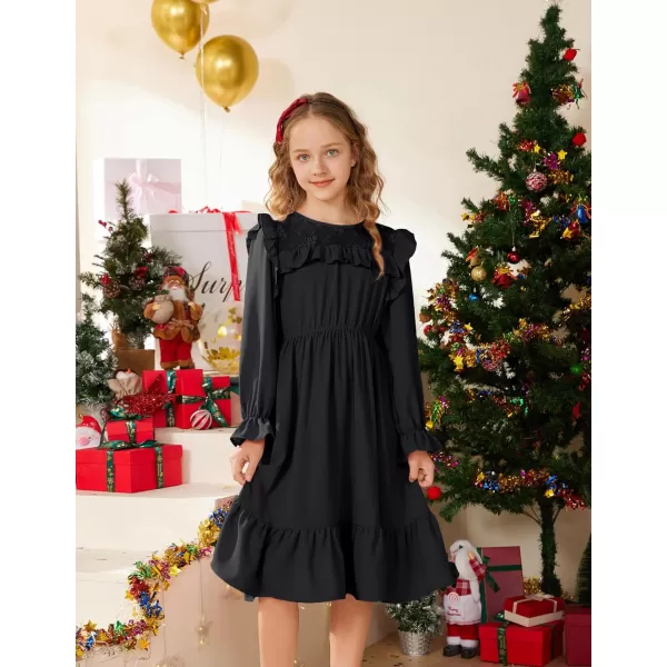 GRACE KARIN Girls Dress Ruffle Long Sleeves Crew Neck ALine Dresses Size 512Black