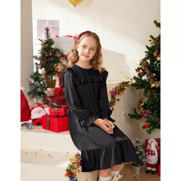 GRACE KARIN Girls Dress Ruffle Long Sleeves Crew Neck ALine Dresses Size 512Black