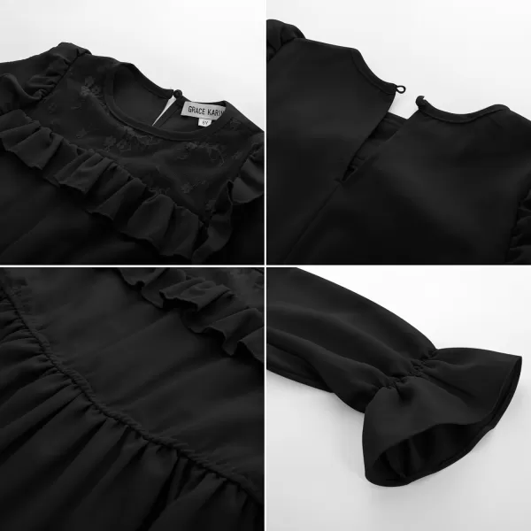 GRACE KARIN Girls Dress Ruffle Long Sleeves Crew Neck ALine Dresses Size 512Black