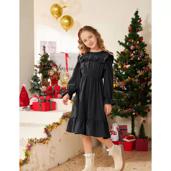 GRACE KARIN Girls Dress Ruffle Long Sleeves Crew Neck ALine Dresses Size 512Black