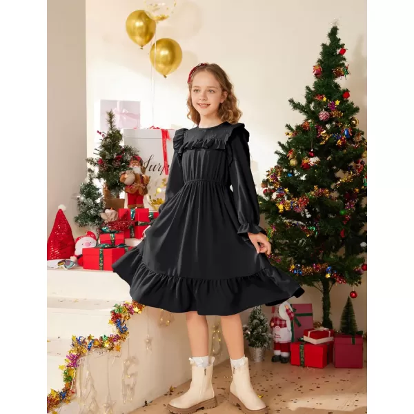 GRACE KARIN Girls Dress Ruffle Long Sleeves Crew Neck ALine Dresses Size 512Black