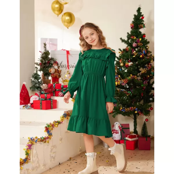 GRACE KARIN Girls Dress Ruffle Long Sleeves Crew Neck ALine Dresses Size 512Green