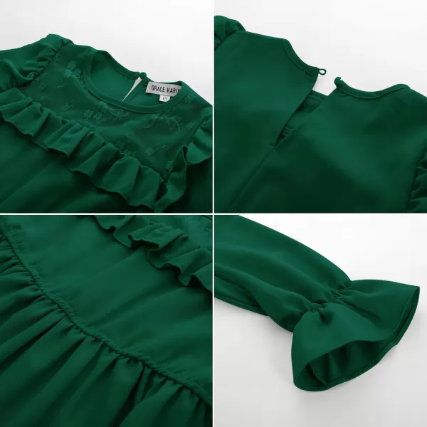 GRACE KARIN Girls Dress Ruffle Long Sleeves Crew Neck ALine Dresses Size 512Green