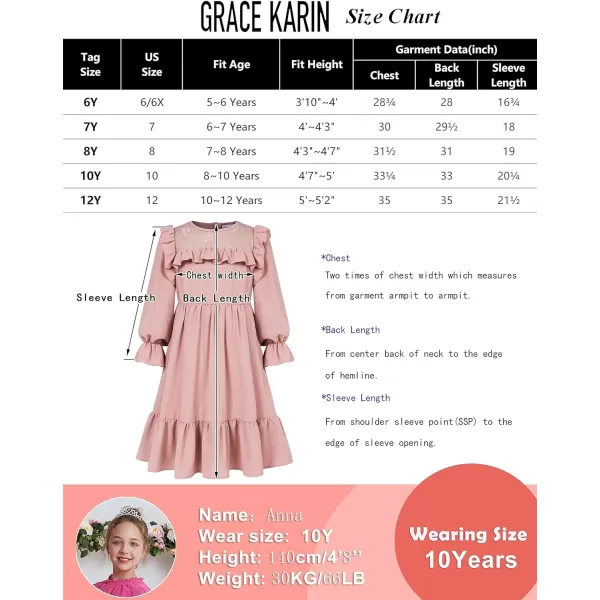 GRACE KARIN Girls Dress Ruffle Long Sleeves Crew Neck ALine Dresses Size 512Pink