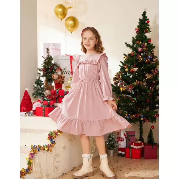 GRACE KARIN Girls Dress Ruffle Long Sleeves Crew Neck ALine Dresses Size 512Pink