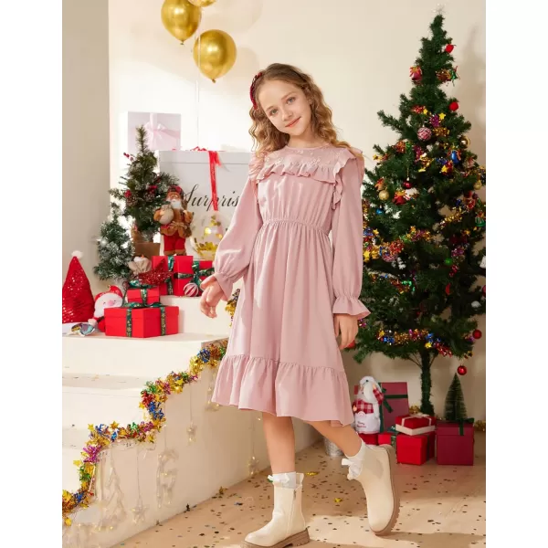 GRACE KARIN Girls Dress Ruffle Long Sleeves Crew Neck ALine Dresses Size 512Pink