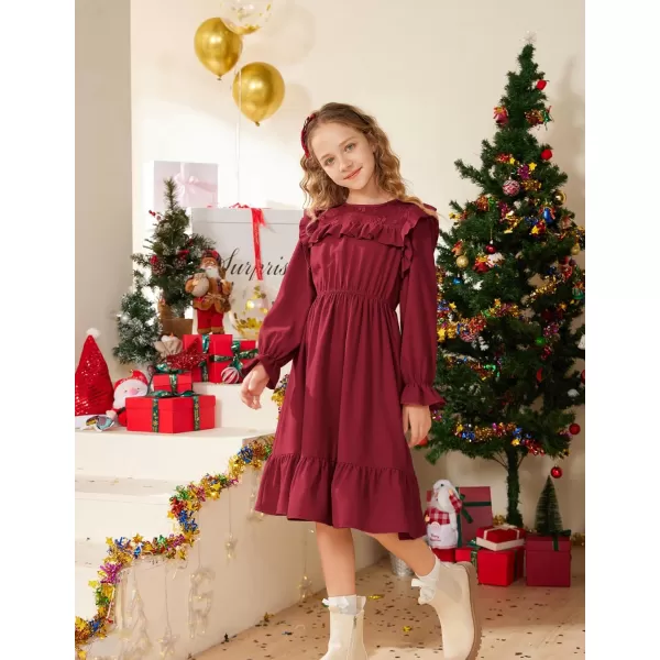 GRACE KARIN Girls Dress Ruffle Long Sleeves Crew Neck ALine Dresses Size 512Red