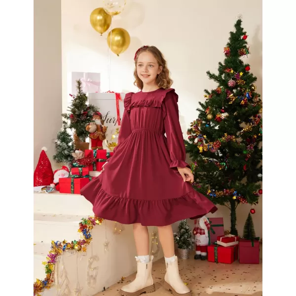 GRACE KARIN Girls Dress Ruffle Long Sleeves Crew Neck ALine Dresses Size 512Red