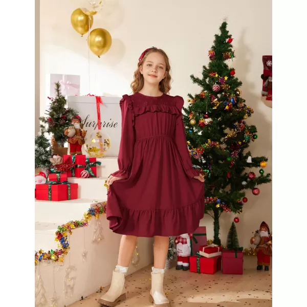 GRACE KARIN Girls Dress Ruffle Long Sleeves Crew Neck ALine Dresses Size 512Red