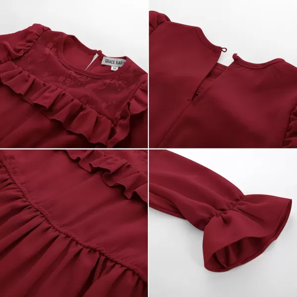 GRACE KARIN Girls Dress Ruffle Long Sleeves Crew Neck ALine Dresses Size 512Red