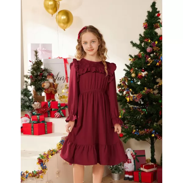 GRACE KARIN Girls Dress Ruffle Long Sleeves Crew Neck ALine Dresses Size 512Red