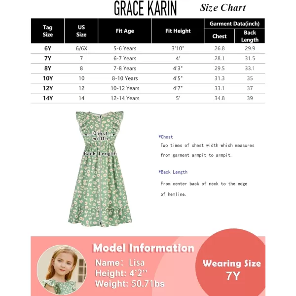 GRACE KARIN Girls Dress Ruffle Sleeve Striped Floral Spring Summer Dress for Kids 612YBlue Stripe