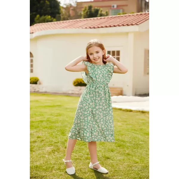 GRACE KARIN Girls Dress Ruffle Sleeve Striped Floral Spring Summer Dress for Kids 612YDaisy on Green