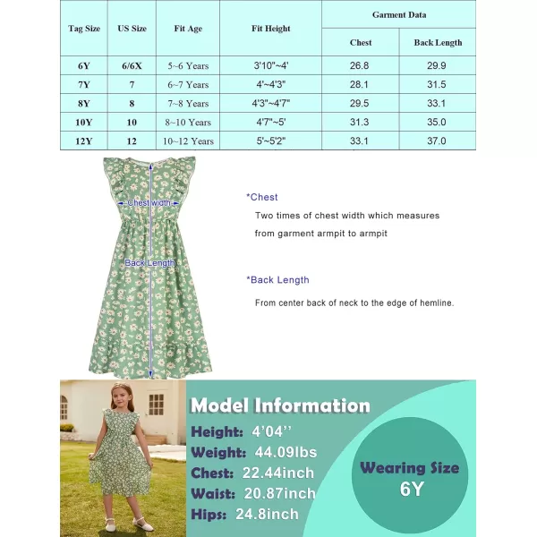 GRACE KARIN Girls Dress Ruffle Sleeve Striped Floral Spring Summer Dress for Kids 612YDaisy on Green