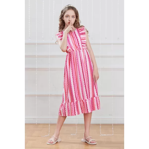 GRACE KARIN Girls Dress Ruffle Sleeve Striped Floral Spring Summer Dress for Kids 612YPink Stripe