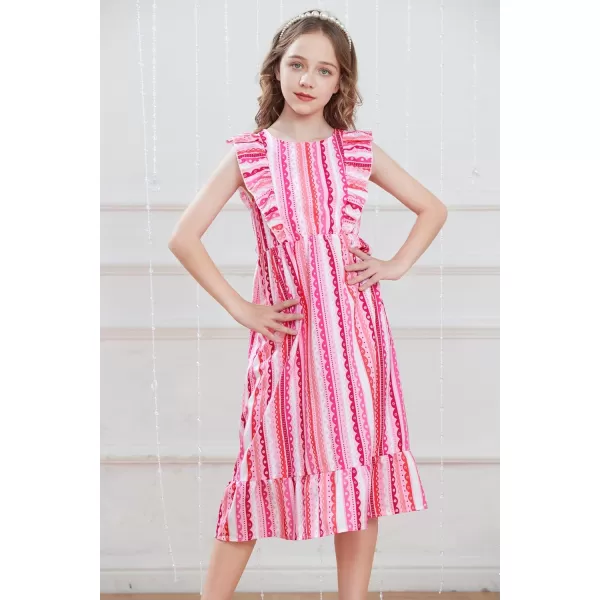 GRACE KARIN Girls Dress Ruffle Sleeve Striped Floral Spring Summer Dress for Kids 612YPink Stripe