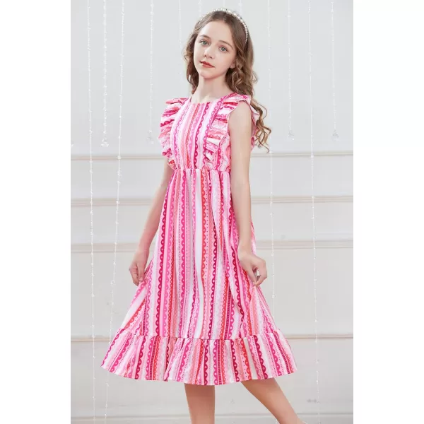 GRACE KARIN Girls Dress Ruffle Sleeve Striped Floral Spring Summer Dress for Kids 612YPink Stripe