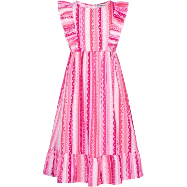 GRACE KARIN Girls Dress Ruffle Sleeve Striped Floral Spring Summer Dress for Kids 612YPink Stripe