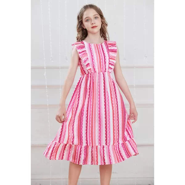 GRACE KARIN Girls Dress Ruffle Sleeve Striped Floral Spring Summer Dress for Kids 612YPink Stripe