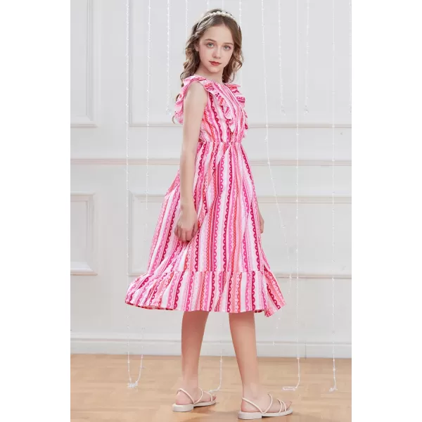 GRACE KARIN Girls Dress Ruffle Sleeve Striped Floral Spring Summer Dress for Kids 612YPink Stripe