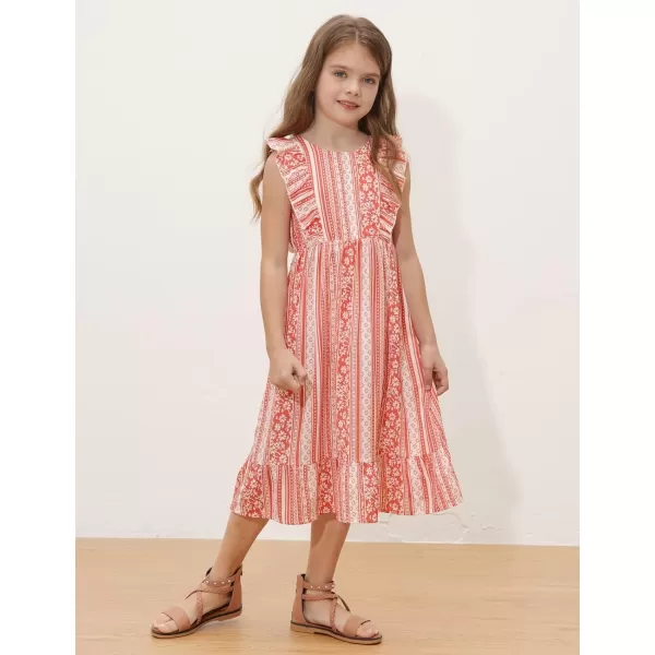 GRACE KARIN Girls Dress Ruffle Sleeve Striped Floral Spring Summer Dress for Kids 612YRed Stripe