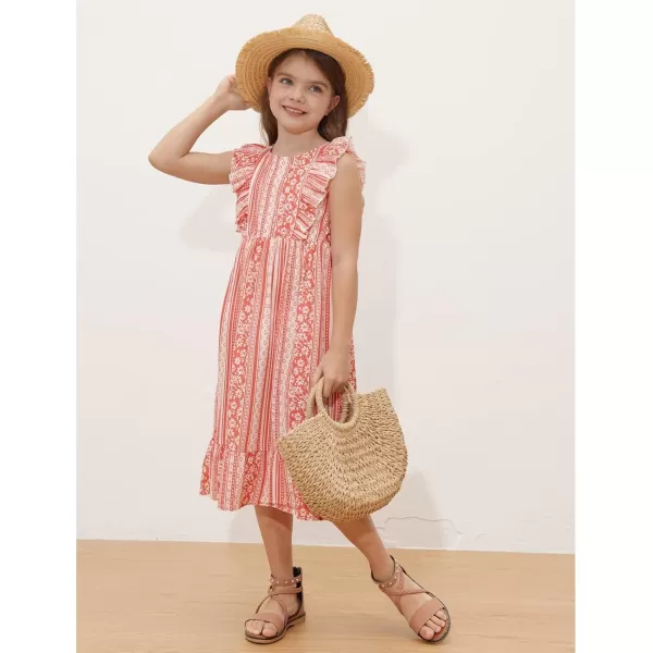 GRACE KARIN Girls Dress Ruffle Sleeve Striped Floral Spring Summer Dress for Kids 612YRed Stripe