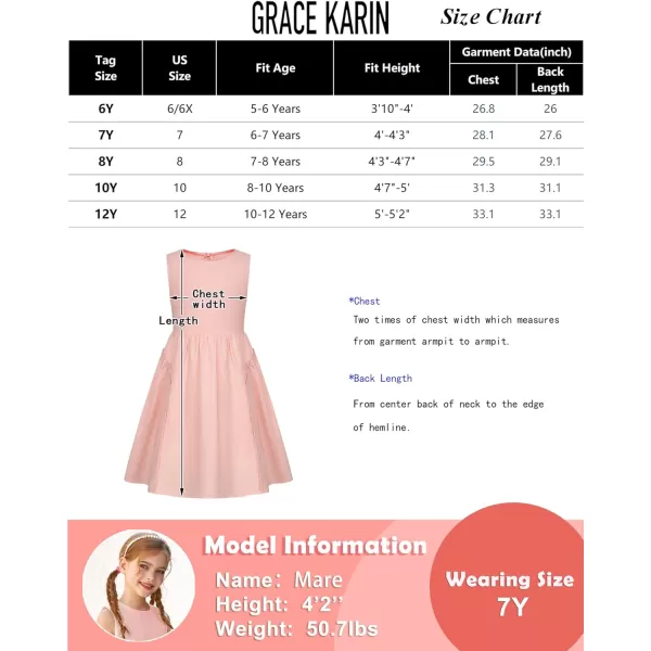 GRACE KARIN Girls Dresses Crew Neck Sleeveless Spring Summer Dress Solid Cotton Midi Sundress with Pockets 512YLight Blue