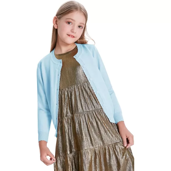 GRACE KARIN Girls Essential Soft Knit Uniforms Button Down Cardigan SweatersLight Blue