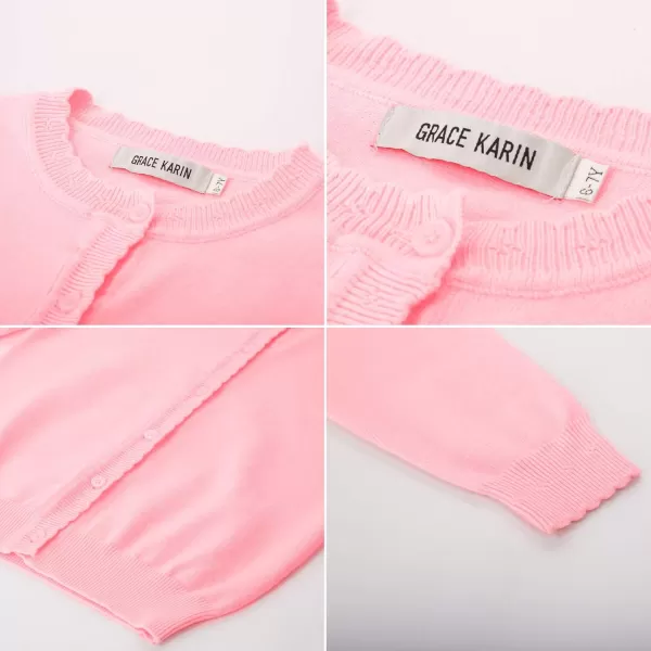 GRACE KARIN Girls Essential Soft Knit Uniforms Button Down Cardigan SweatersLight Pink